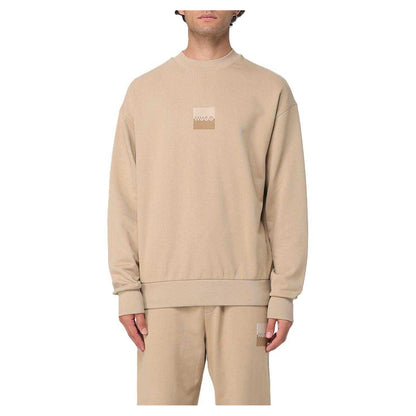 Medium Beige - Front - Hugo Mens Logo Drop Shoulder Regular Sweatshirt