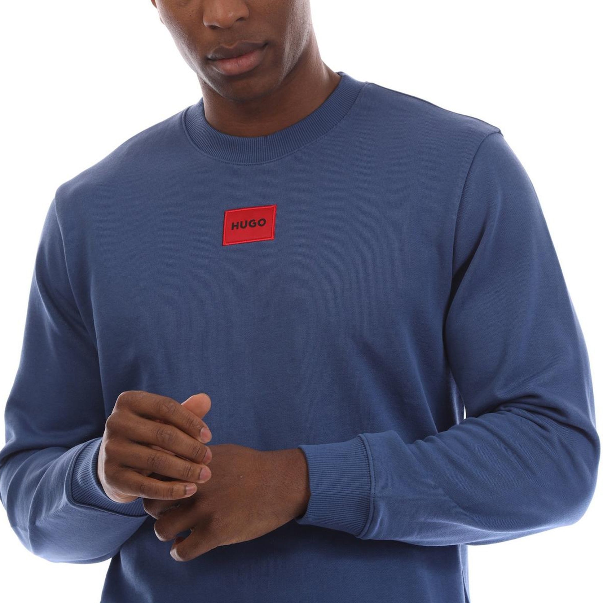 Medium Blue - Side - Hugo Mens Ribbed Collar Regular Sweatshirt