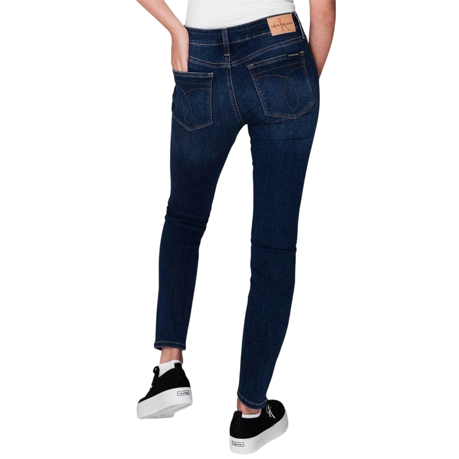 Mid Blue - Back - Calvin Klein Womens-Ladies 011 Mid Rise Skinny Jeans