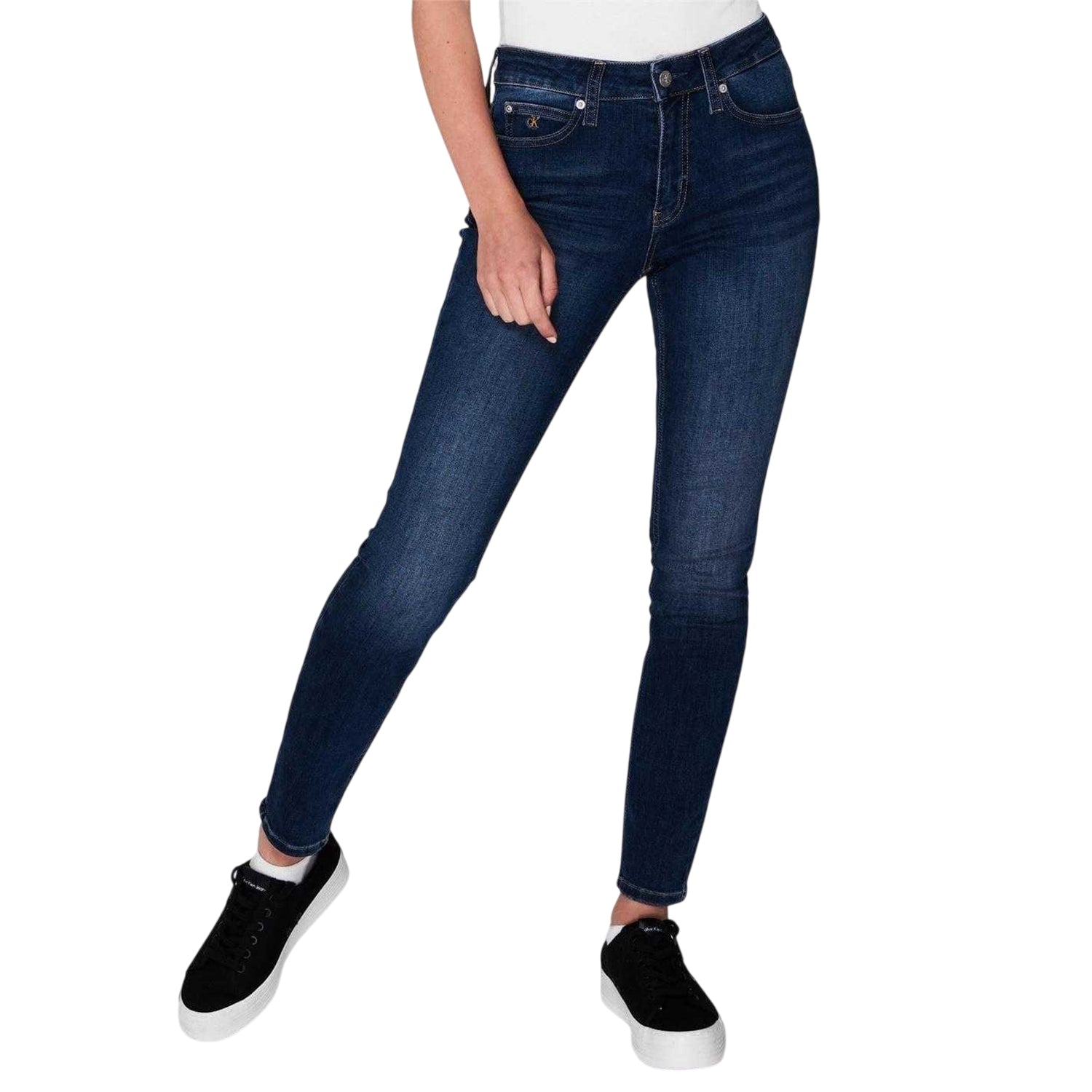 Mid Blue - Side - Calvin Klein Womens-Ladies 011 Mid Rise Skinny Jeans