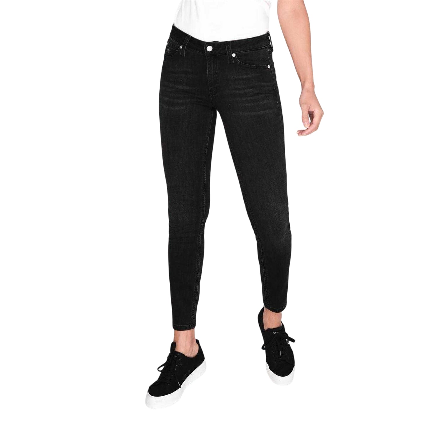 Washed Blue - Side - Calvin Klein Womens-Ladies 011 Mid Rise Skinny Jeans