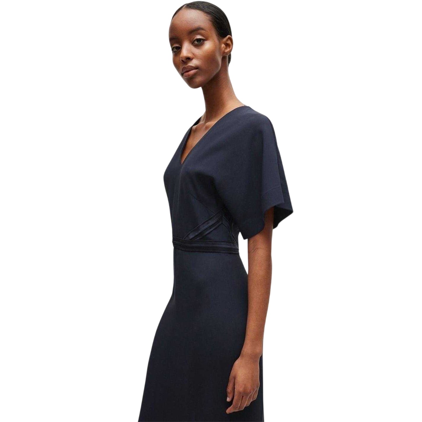 Dark Blue - Side - Boss Womens-Ladies A-line Fitted Kimono Sleeve Midi Dress