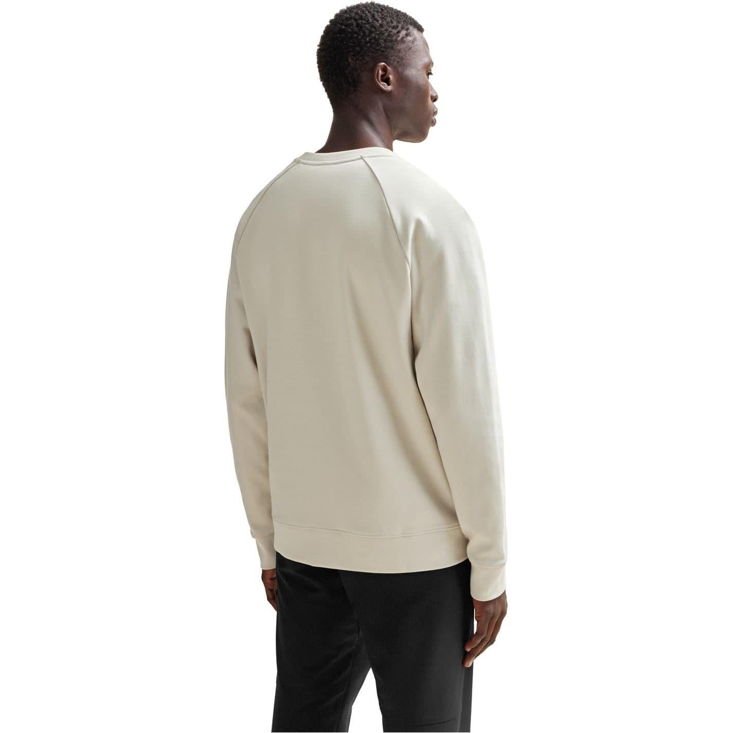Light Beige - Back - Boss Mens Tonal Logo Ribbed Collar Raglan Sweatshirt