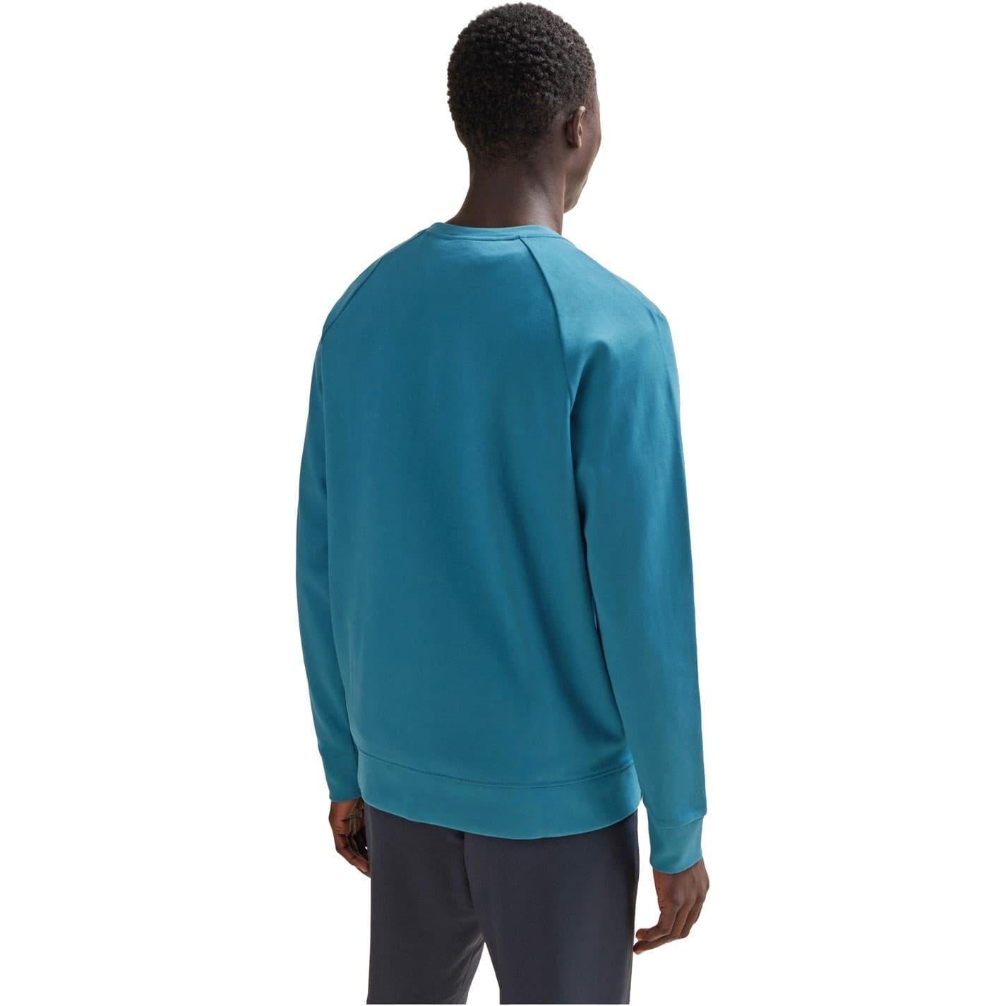 Medium Blue - Back - Boss Mens Tonal Logo Ribbed Collar Raglan Sweatshirt