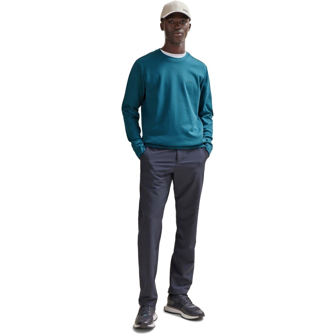 Medium Blue - Lifestyle - Boss Mens Tonal Logo Ribbed Collar Raglan Sweatshirt