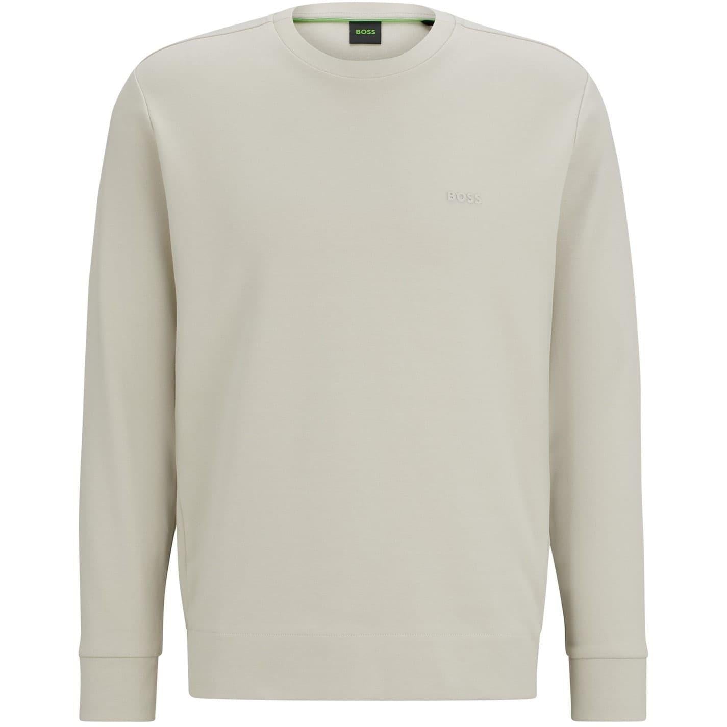 Light Beige - Front - Boss Mens Tonal Logo Ribbed Collar Raglan Sweatshirt
