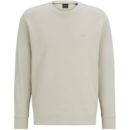 Light Beige - Front - Boss Mens Tonal Logo Ribbed Collar Raglan Sweatshirt