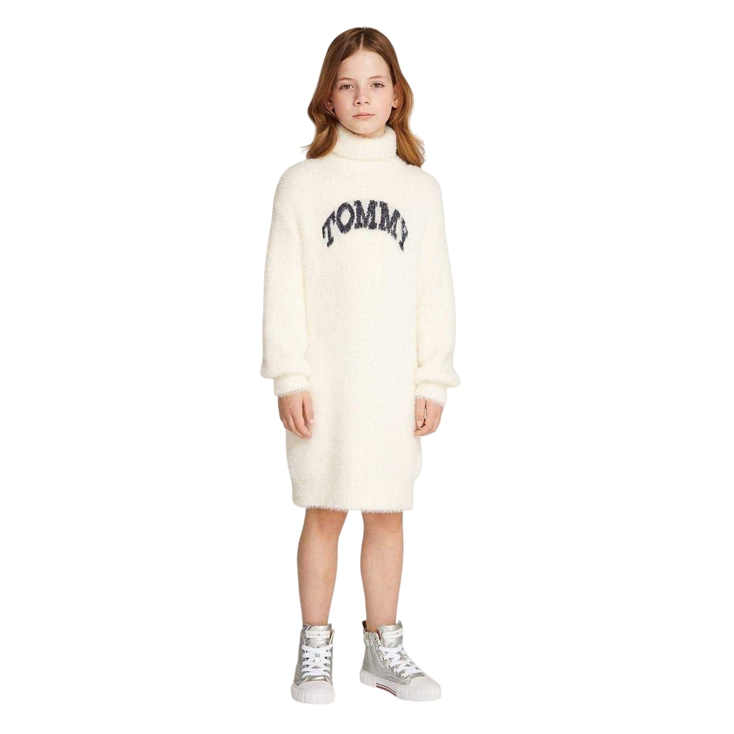 Ivory - Lifestyle - Tommy Hilfiger Girls Fluffy Turtle Neck Jumper Dress