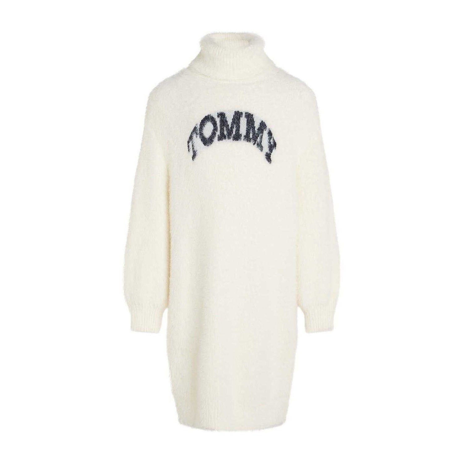 Ivory - Front - Tommy Hilfiger Girls Fluffy Turtle Neck Jumper Dress