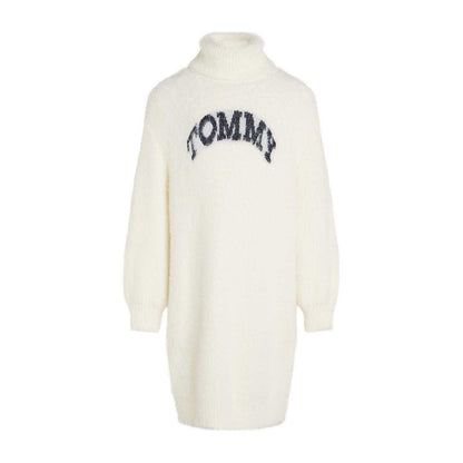 Ivory - Front - Tommy Hilfiger Girls Fluffy Turtle Neck Jumper Dress