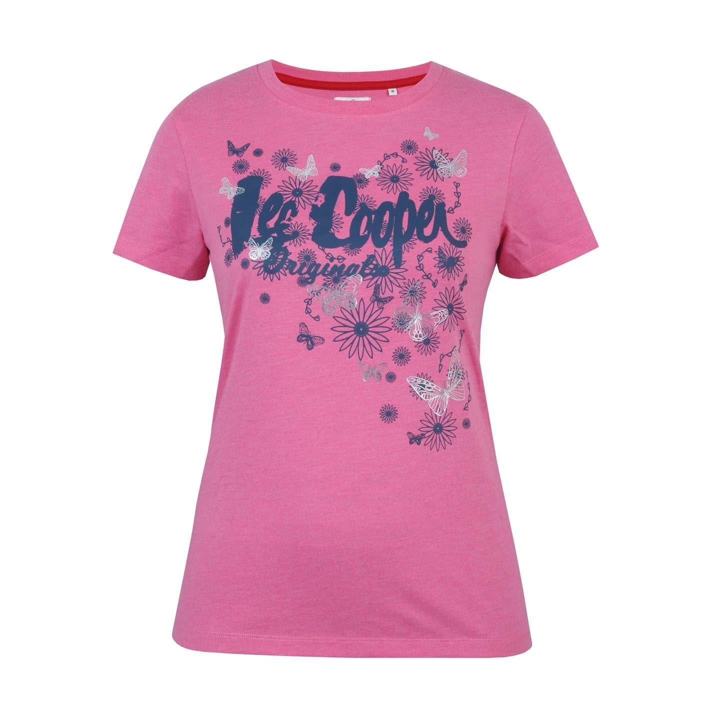 Pink Marl - Front - Lee Cooper Womens-Ladies Classic Butterfly Flowers T-Shirt