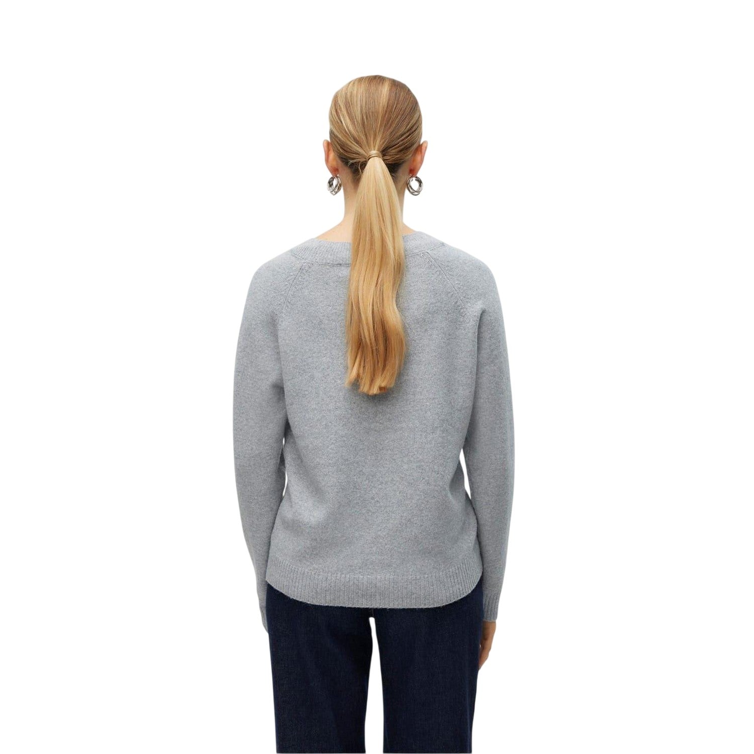 Light Grey Melange - Back - Vero Moda Womens-Ladies Plain Knitted Jumper