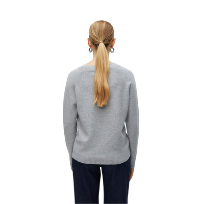 Light Grey Melange - Back - Vero Moda Womens-Ladies Plain Knitted Jumper