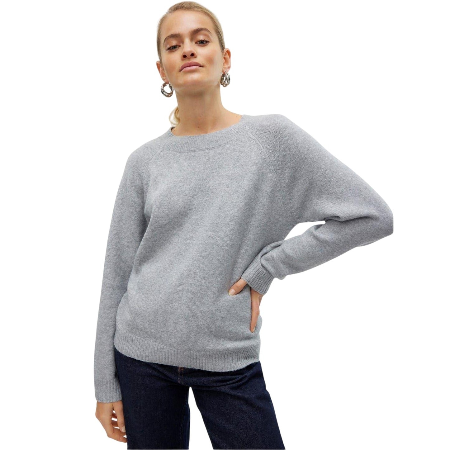 Light Grey Melange - Side - Vero Moda Womens-Ladies Plain Knitted Jumper