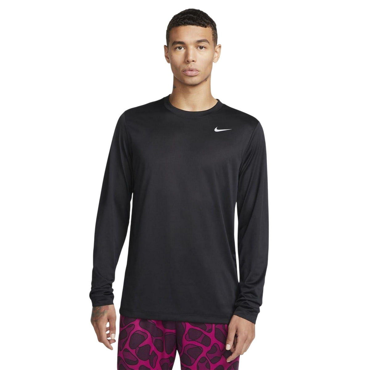 Black-Silver - Front - Nike Mens Legend Regular Long-Sleeved T-Shirt