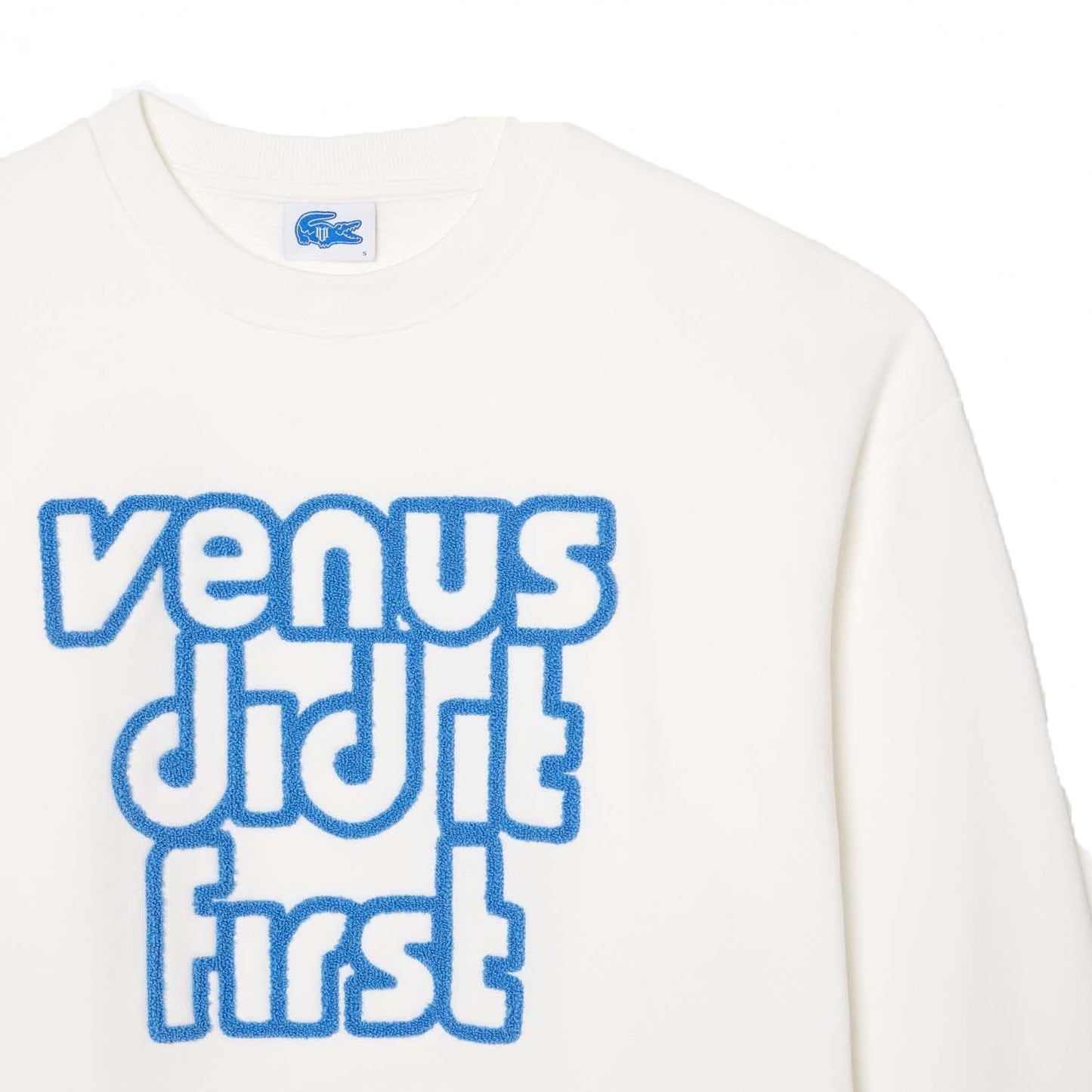 Cream - Side - Lacoste Womens-Ladies Fleece Oversized Sweatshirt