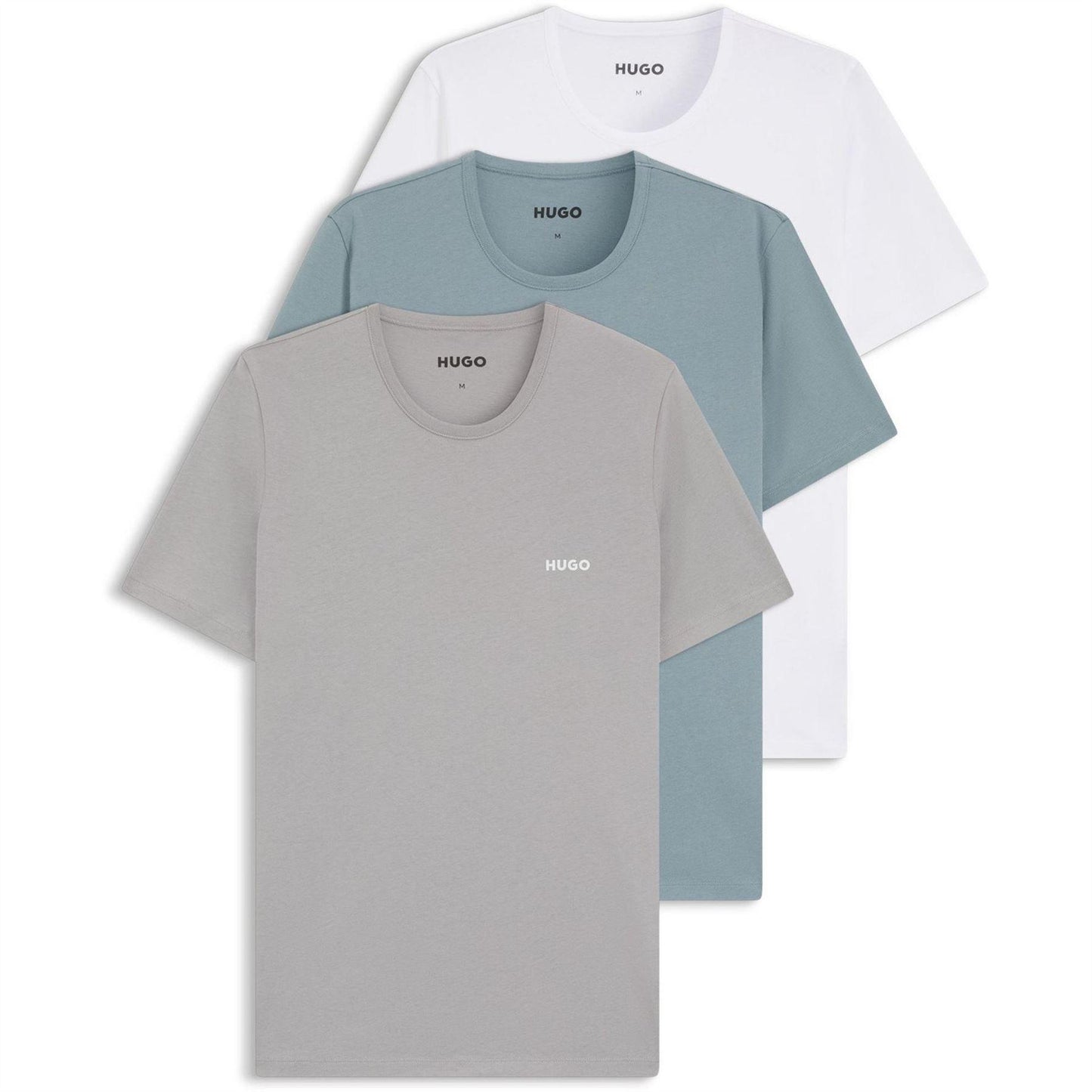 White-Blue-Grey - Front - Hugo Mens Plain Pyjama Top (Pack of 3)
