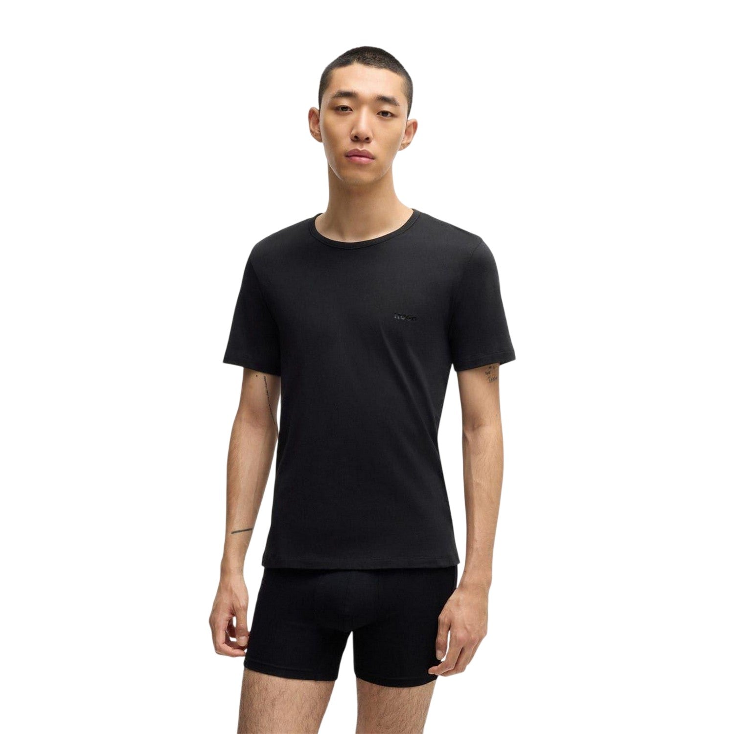 Black - Side - Hugo Mens Plain Pyjama Top (Pack of 3)