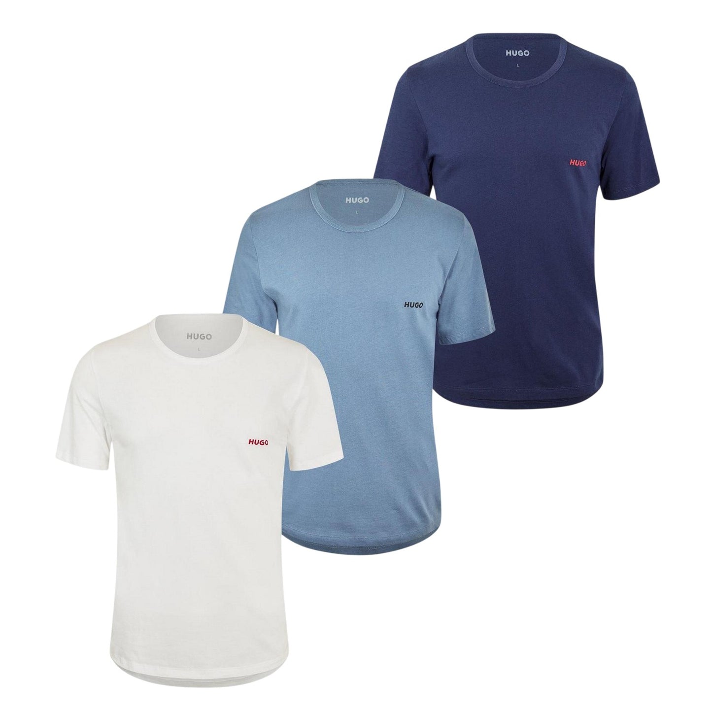 Blue-White-Navy Blue - Front - Hugo Mens Plain Pyjama Top (Pack of 3)