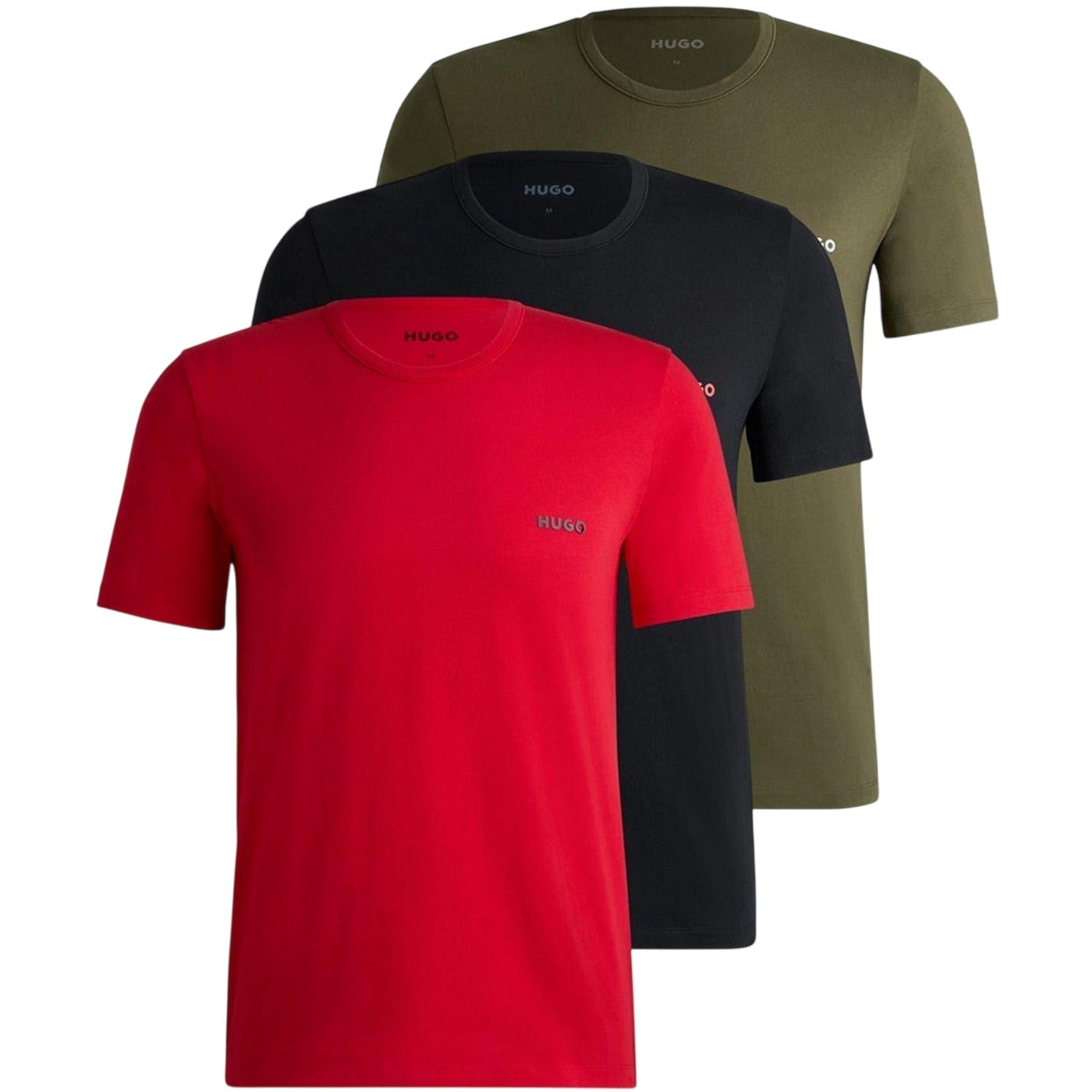 Red-Green-Black - Front - Hugo Mens Plain Pyjama Top (Pack of 3)