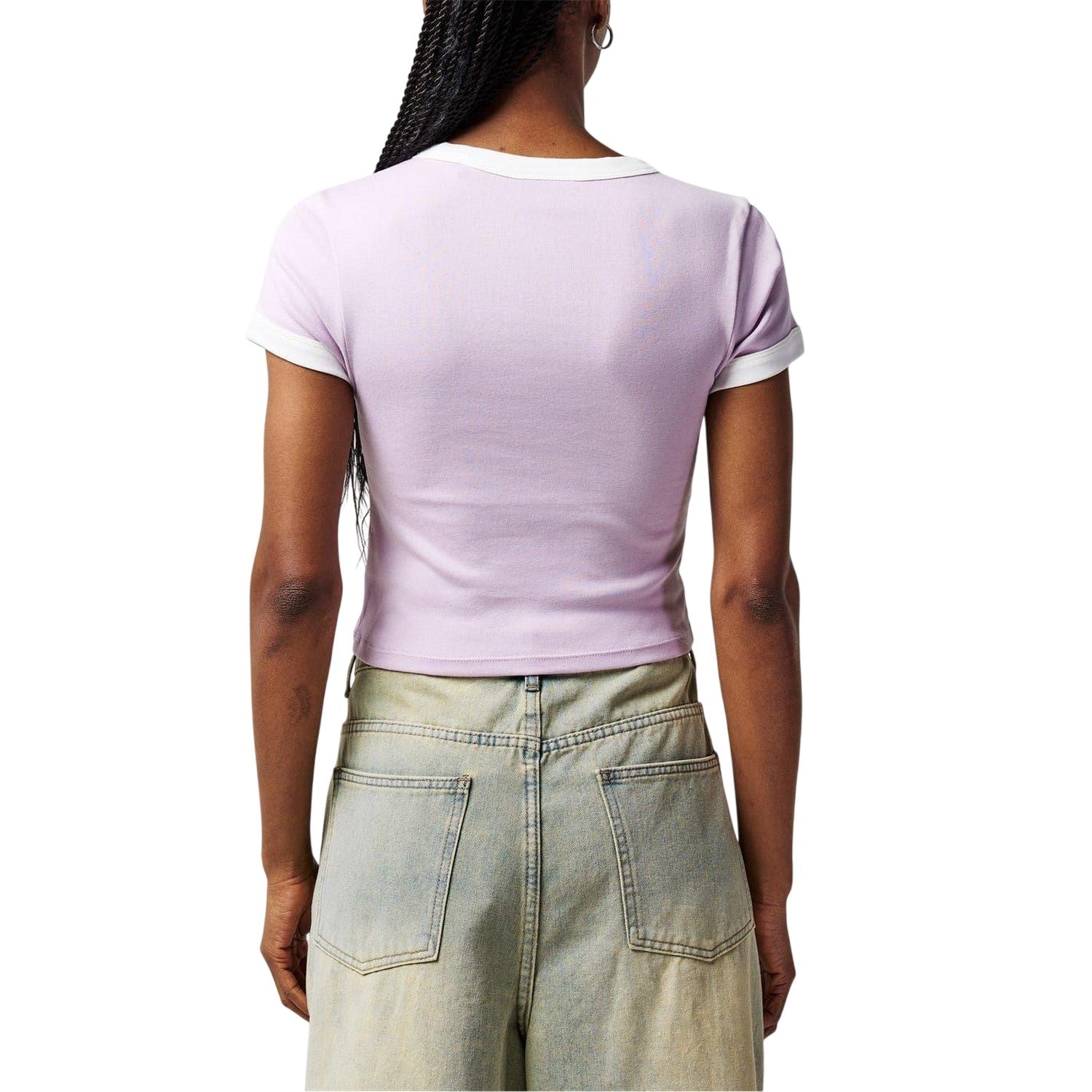 Pastel Purple - Back - Hugo Womens-Ladies Cotton Ringer Crop T-Shirt