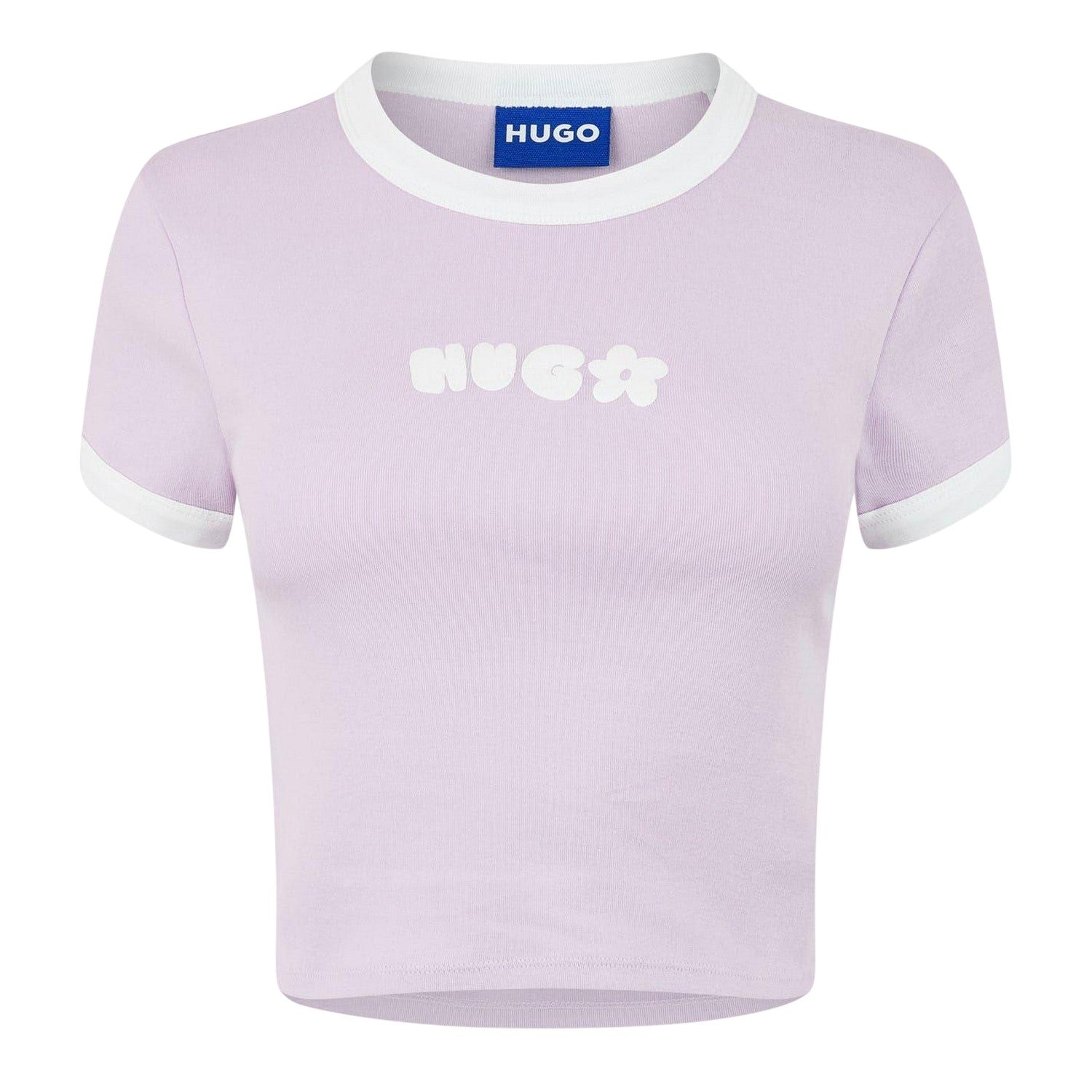 Pastel Purple - Front - Hugo Womens-Ladies Cotton Ringer Crop T-Shirt