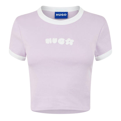 Pastel Purple - Front - Hugo Womens-Ladies Cotton Ringer Crop T-Shirt