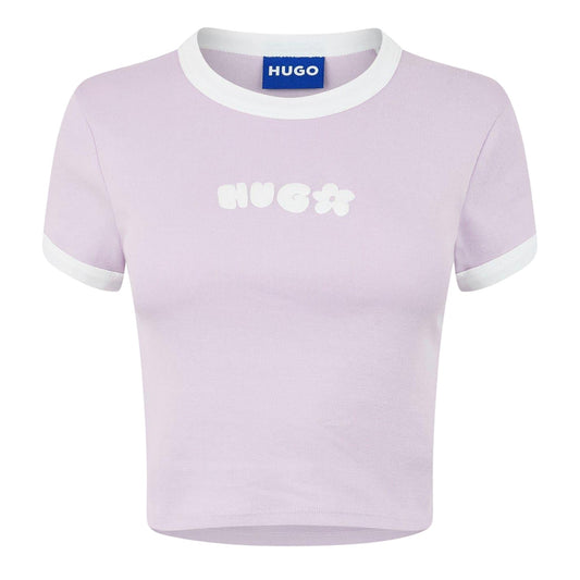 Pastel Purple - Front - Hugo Womens-Ladies Cotton Ringer Crop T-Shirt