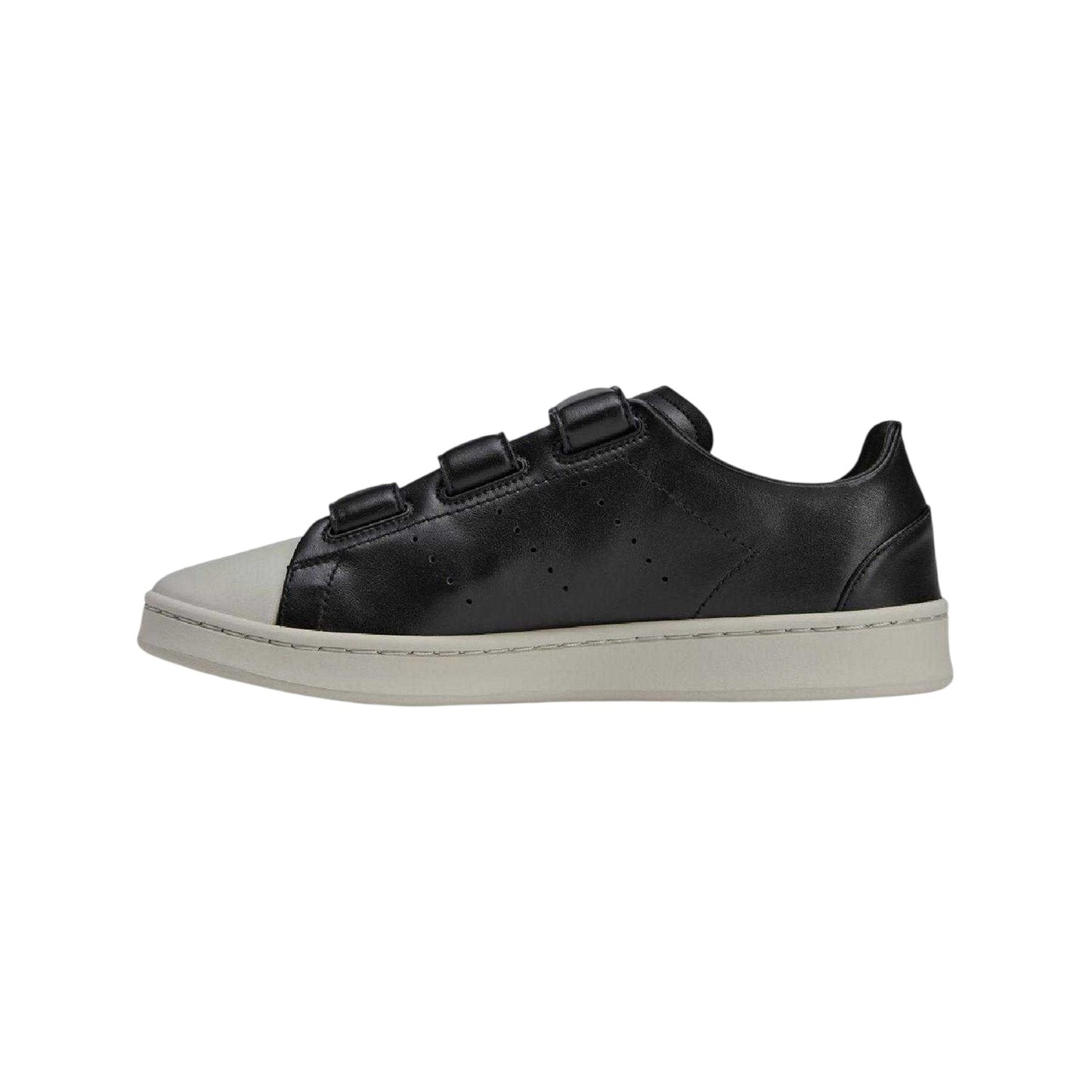 Black - Side - Y-3 Womens-Ladies Stan Smith Leather 3 Touch Fastening Strap Shoes