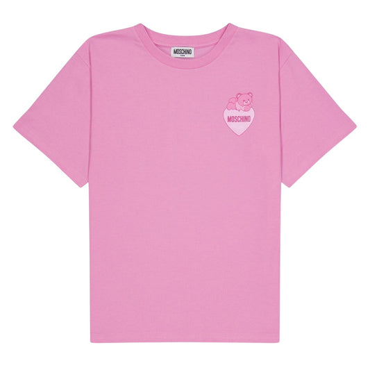 Pink - Front - Moschino Childrens-Kids Heart Regular T-Shirt