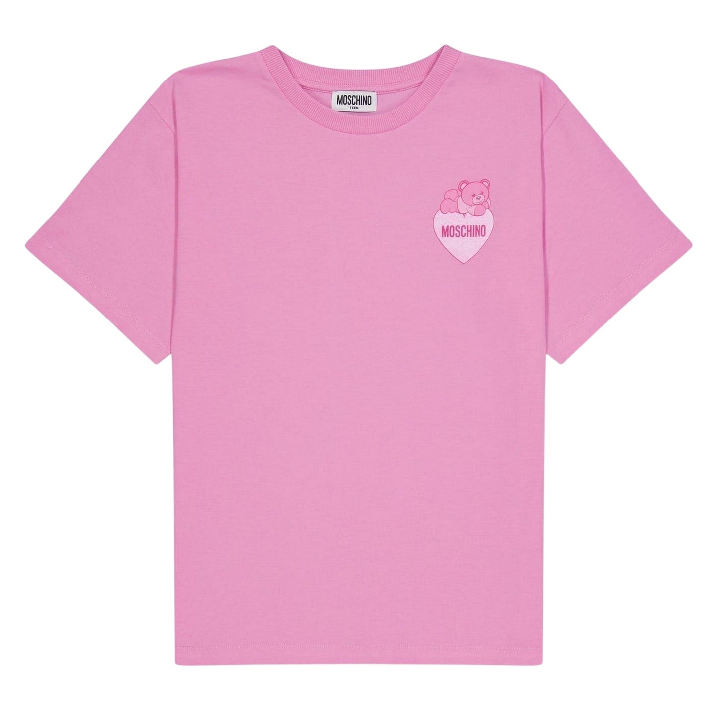 Pink - Front - Moschino Childrens-Kids Heart Regular T-Shirt