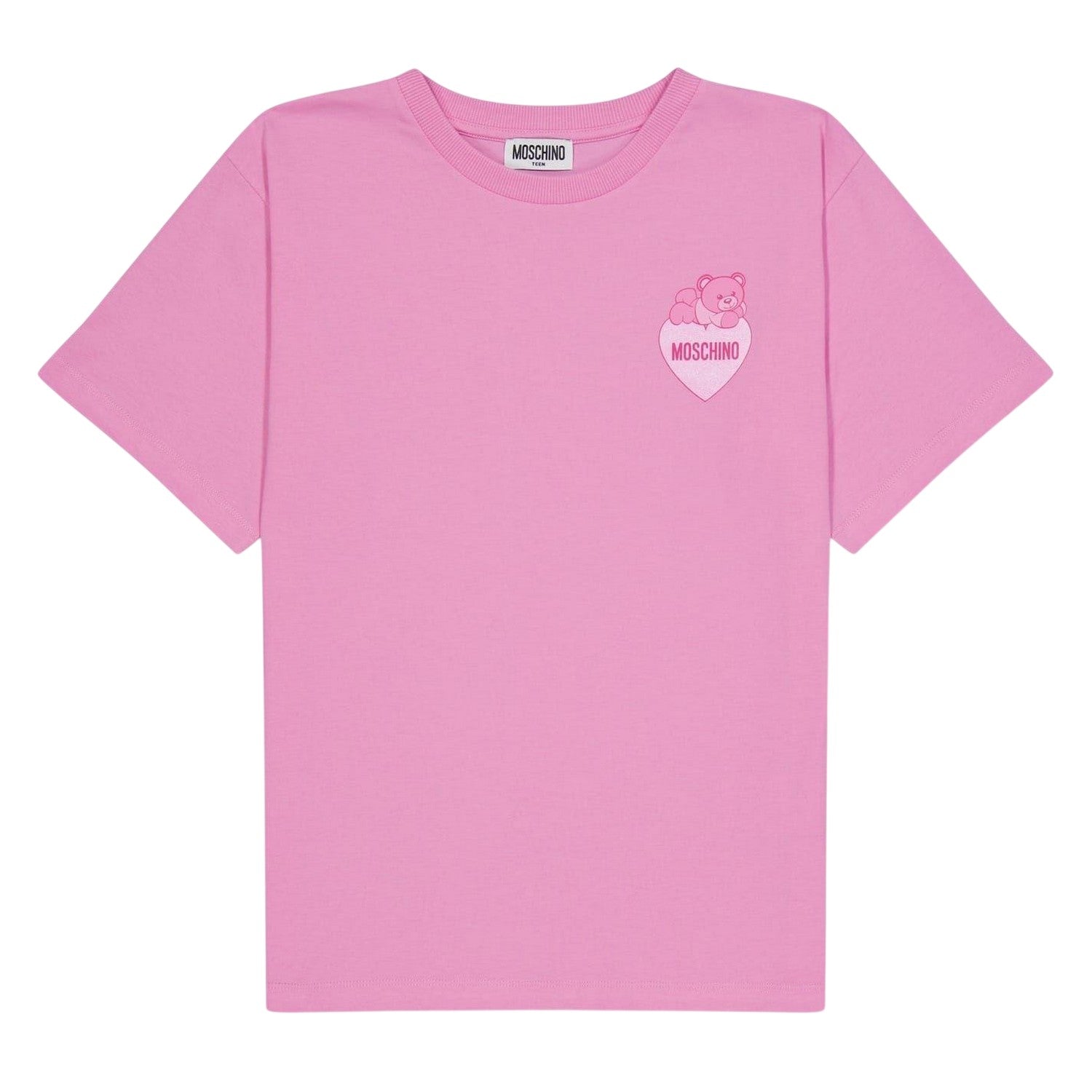 Pink - Front - Moschino Childrens-Kids Heart Regular T-Shirt