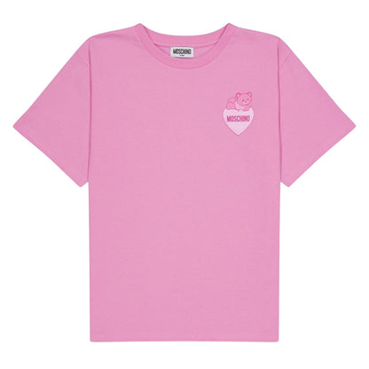 Pink - Front - Moschino Childrens-Kids Heart Regular T-Shirt