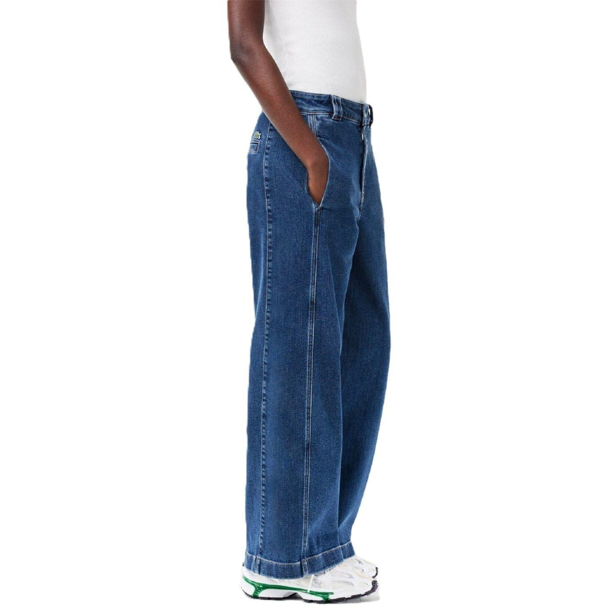 Medium Blue - Side - Lacoste Womens-Ladies Denim Relaxed Fit Jeans