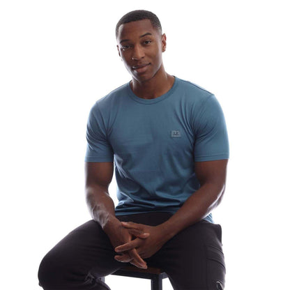 Blue - Side - C.P. Company Mens Patch Mercerised Cotton Logo T-Shirt