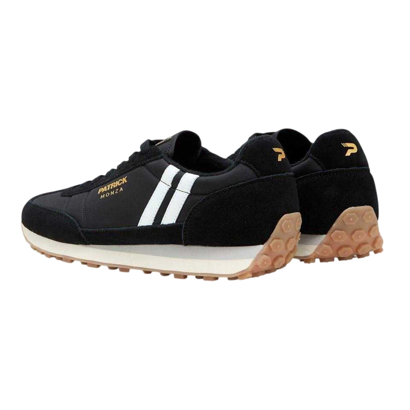 Black-White - Back - Patrick Mens Monza Double Stripe Suede Trainers