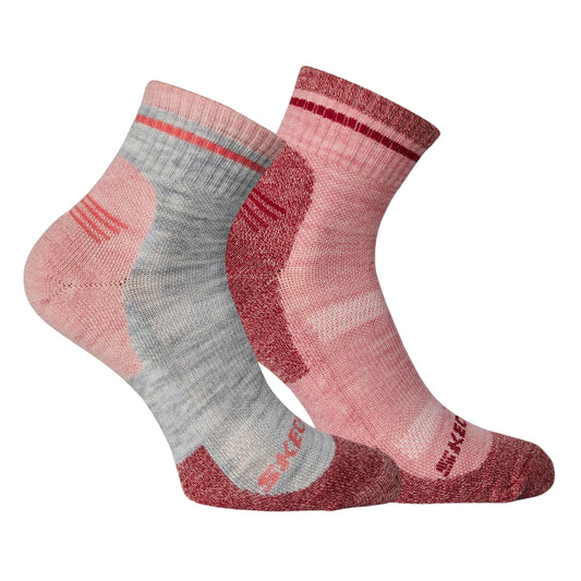 Grey-Pink - Front - Skechers Womens-Ladies Crew Socks (Pack of 2)