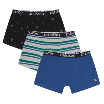 Blue - Front - Lyle & Scott Boys Boxer Shorts (Pack of 3)