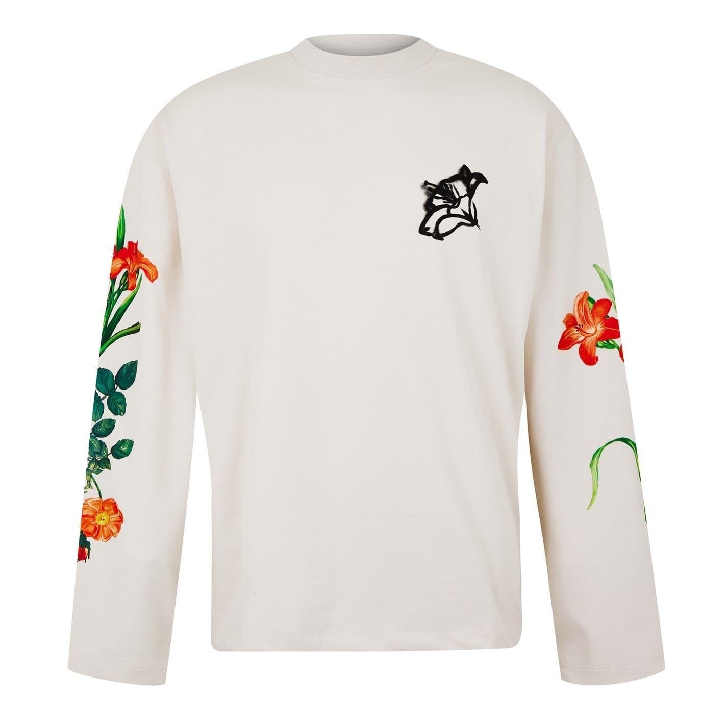 Floral - Front - Hugo Mens Floral Long-Sleeved T-Shirt