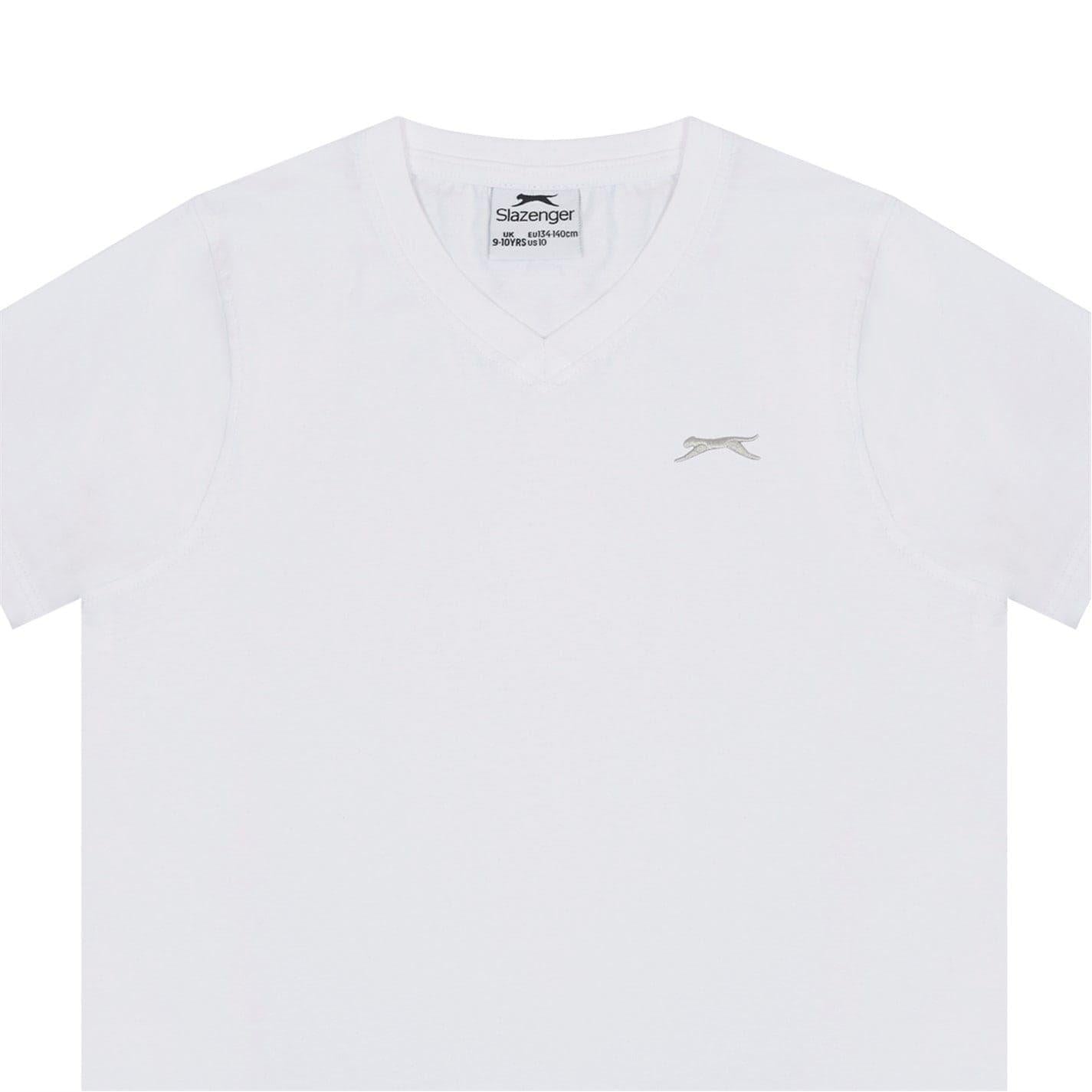 White - Side - Slazenger Boys Logo Cotton V Neck T-Shirt