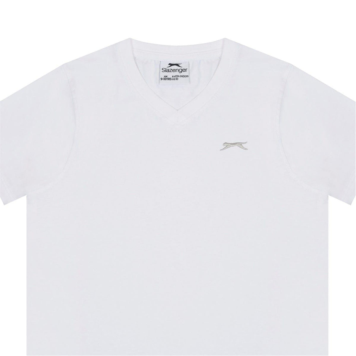 White - Side - Slazenger Boys Logo Cotton V Neck T-Shirt