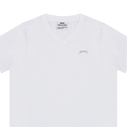 White - Side - Slazenger Boys Logo Cotton V Neck T-Shirt