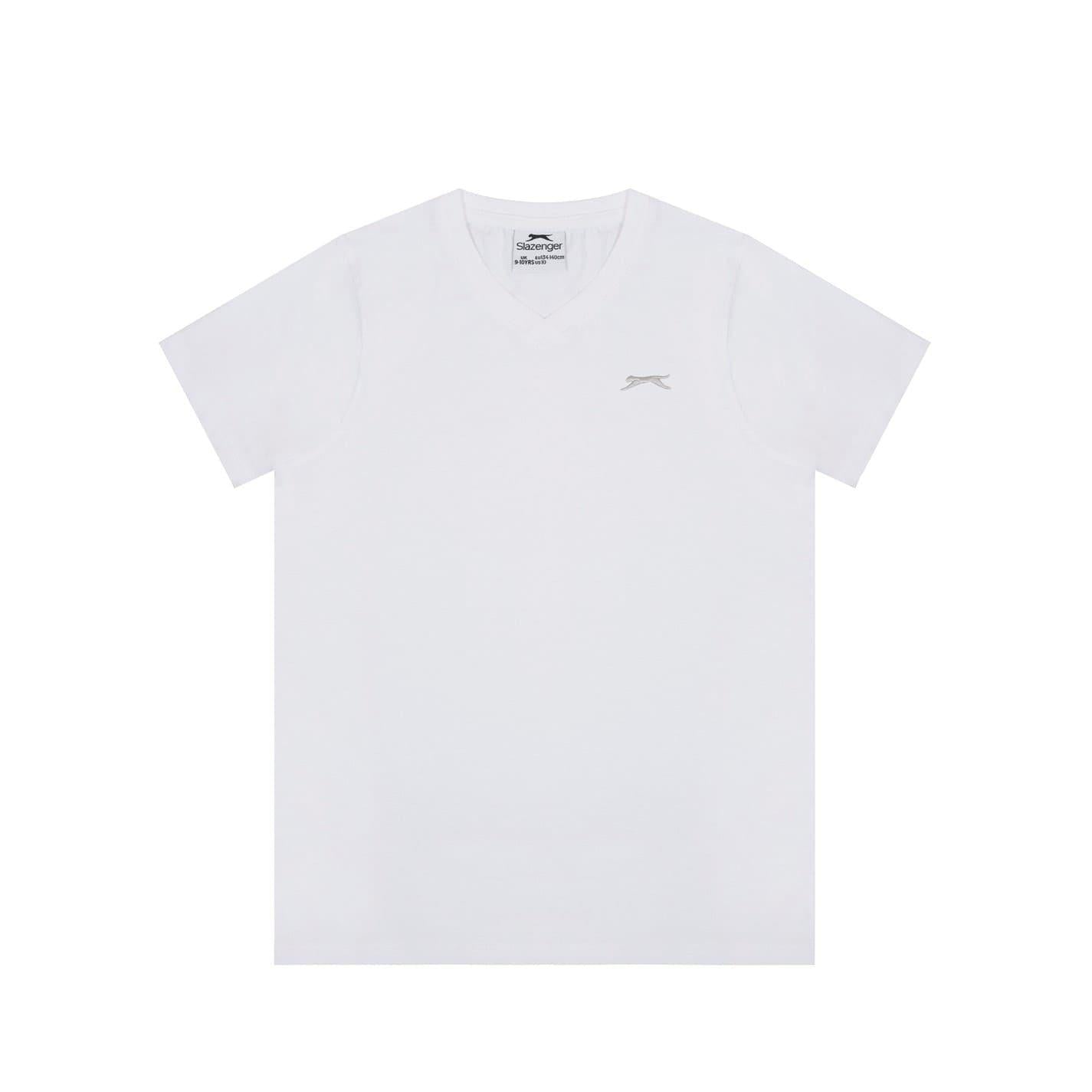 White - Front - Slazenger Boys Logo Cotton V Neck T-Shirt