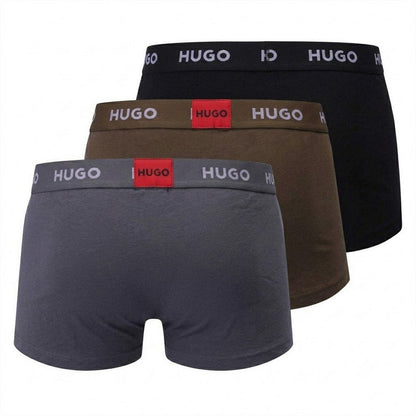 Multicoloured - Back - Hugo Mens Repeat Logo Stretch Boxer Shorts (Pack of 3)