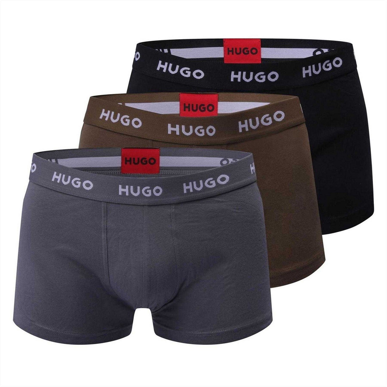 Multicoloured - Front - Hugo Mens Repeat Logo Stretch Boxer Shorts (Pack of 3)