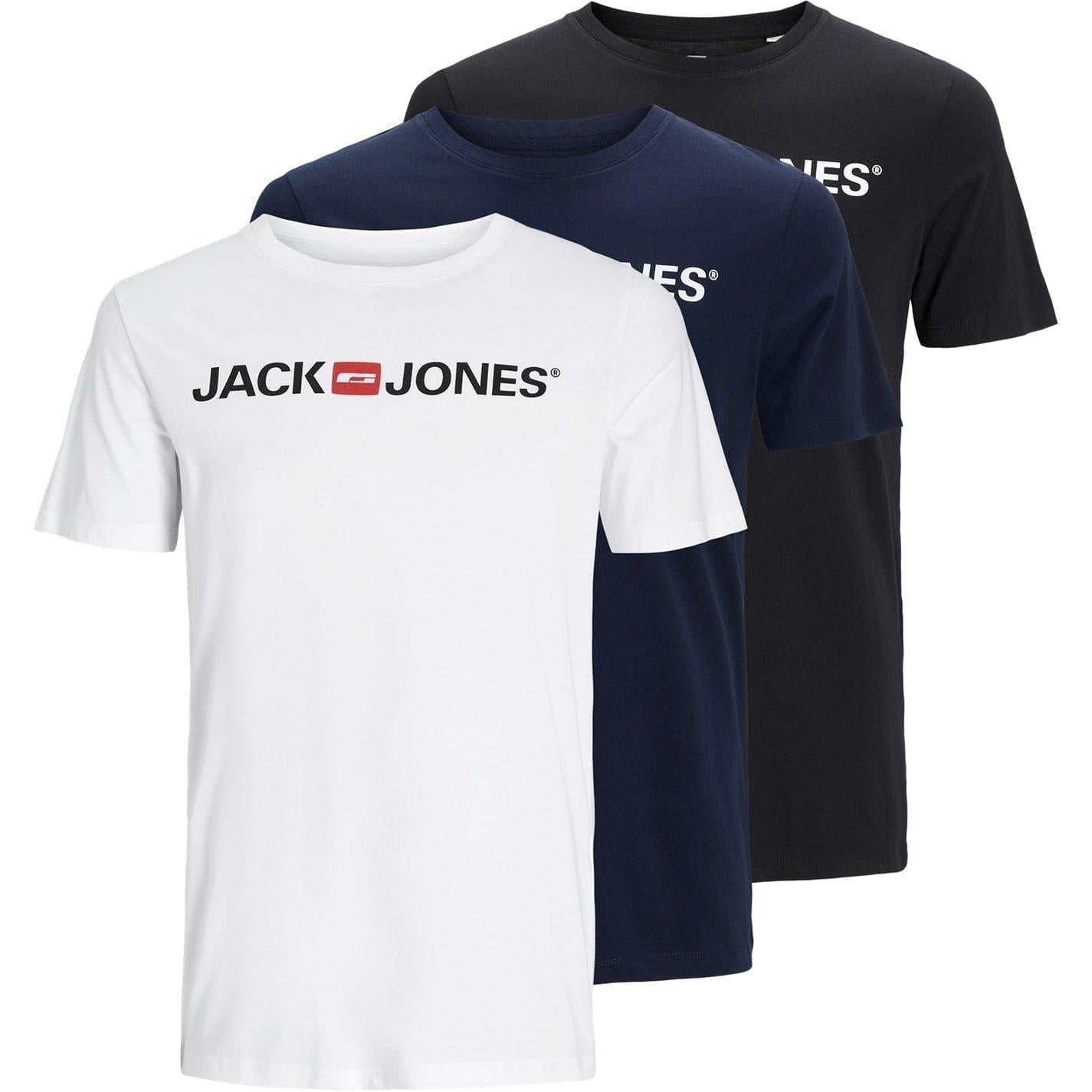 White-Black-Navy - Front - Jack And Jones Mens Logo T-Shirt (Pack of 3)
