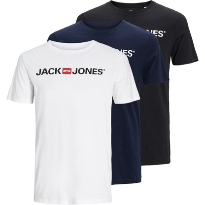 White-Black-Navy - Front - Jack And Jones Mens Logo T-Shirt (Pack of 3)