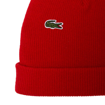 Red - Back - Lacoste Logo Wool Ribbed Beanie