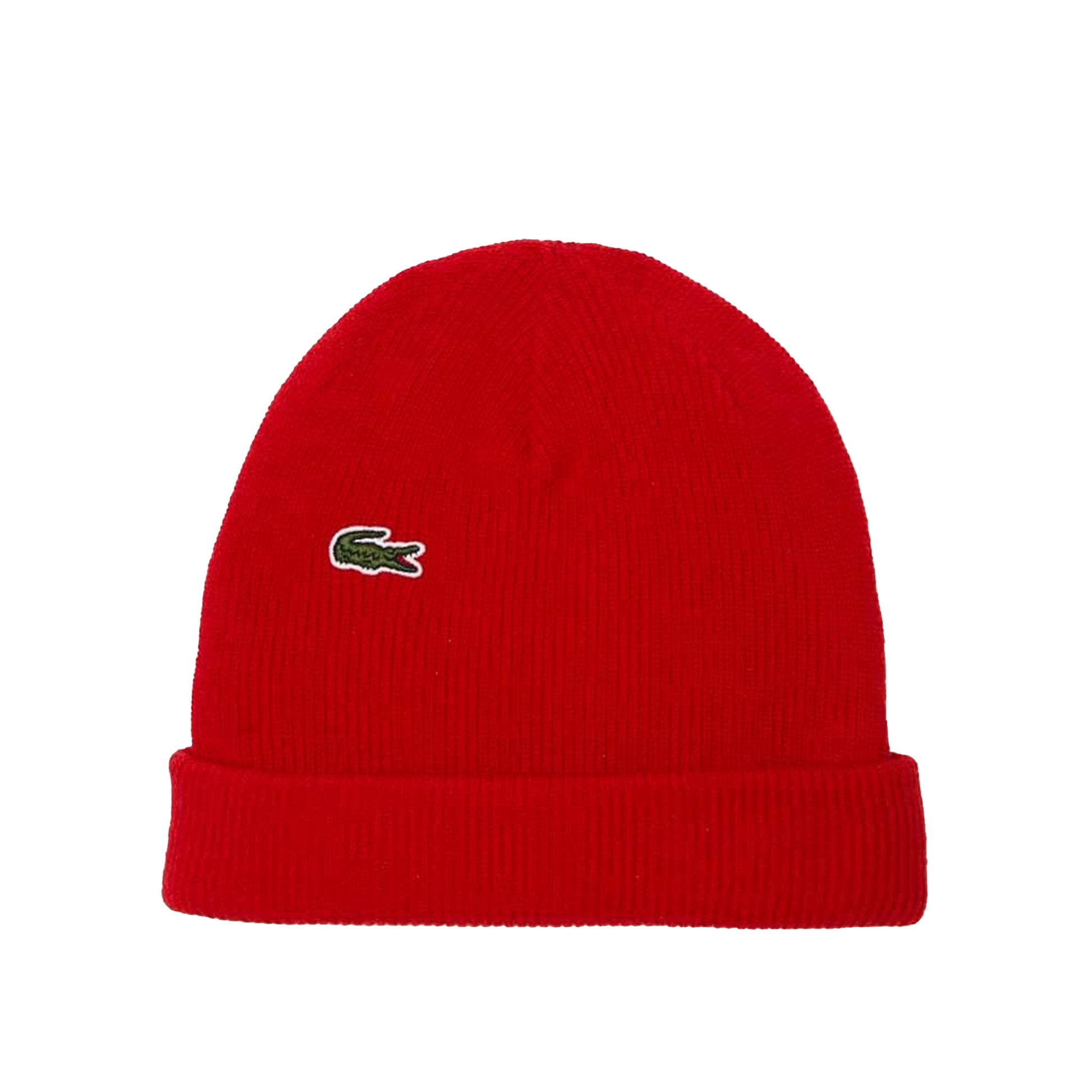 Red - Front - Lacoste Logo Wool Ribbed Beanie