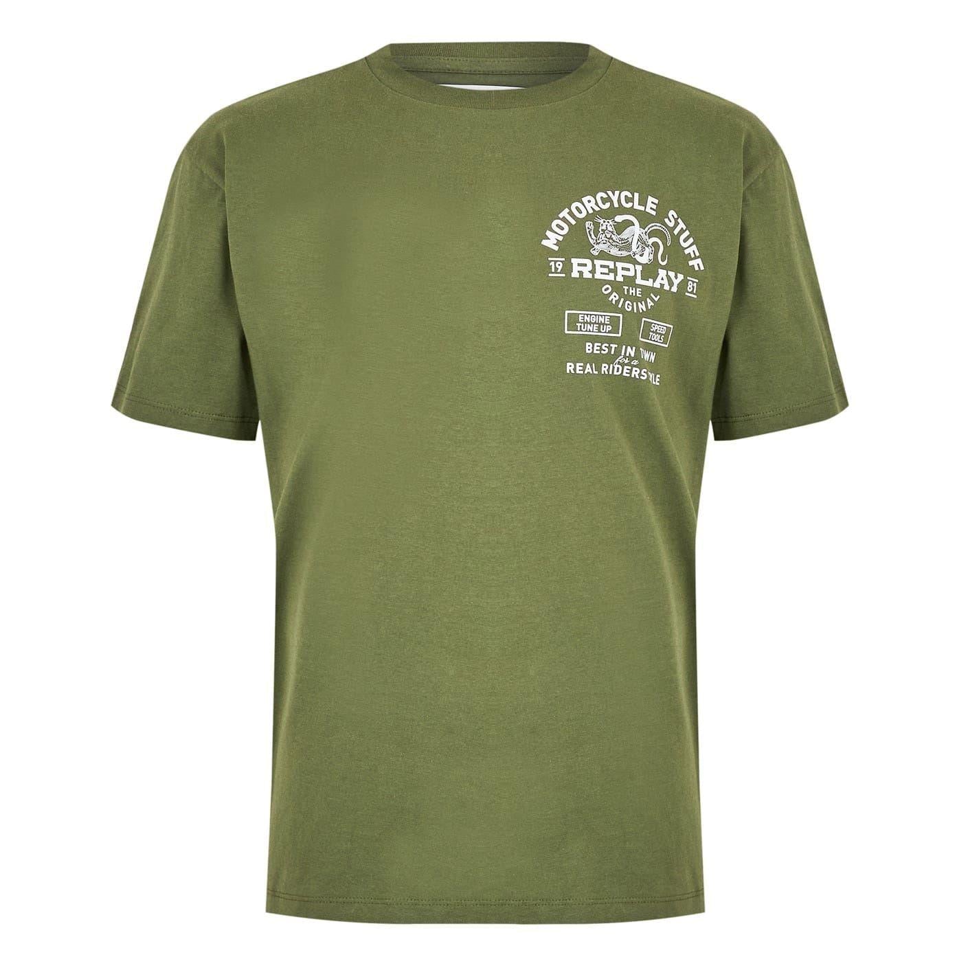 Army - Front - Replay Mens Genie Graphic Print Cotton Regular T-Shirt
